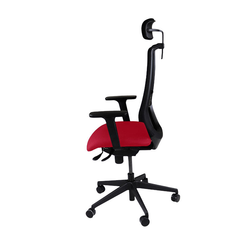 Sajón: <tc>Scudo</tc> Silla de trabajo con asiento de tela roja y reposacabezas - Reacondicionada
