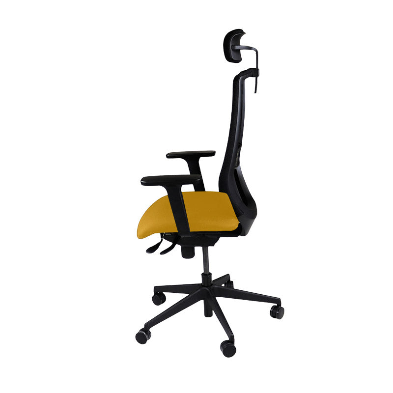 Saxen: Scudo Task Chair with Yellow Fabric Seat with Headrest - Refurbished