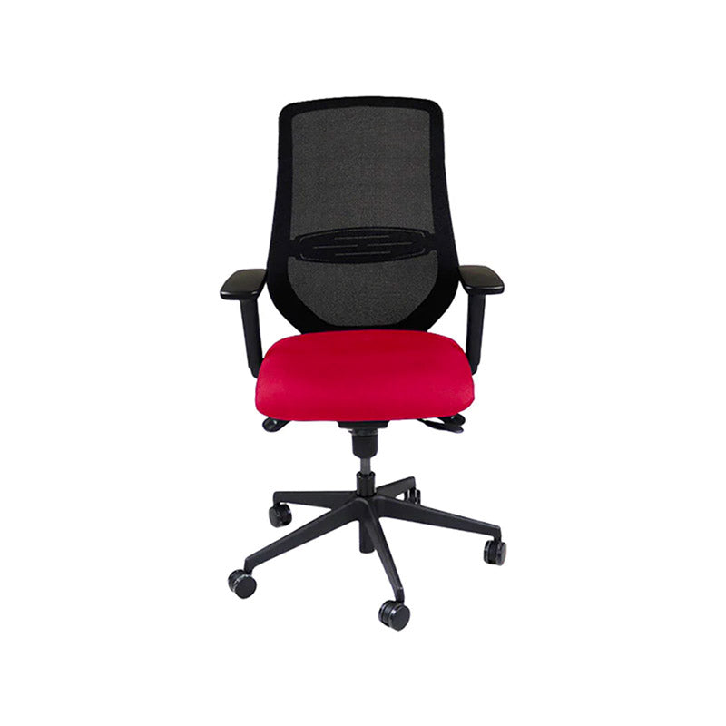 Sajón: <tc>Scudo</tc> Silla de trabajo con asiento de tela roja sin reposacabezas - Reacondicionada