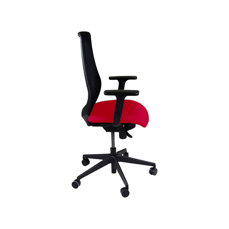 Sajón: <tc>Scudo</tc> Silla de trabajo con asiento de tela roja sin reposacabezas - Reacondicionada
