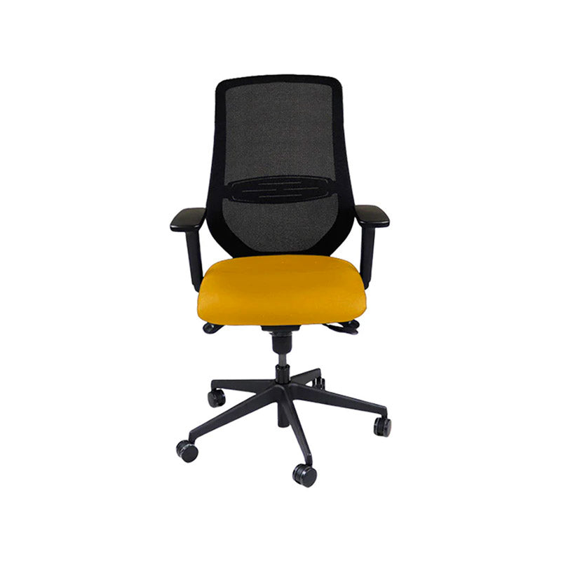 Sajón: <tc>Scudo</tc> Silla de trabajo con asiento de tela amarilla sin reposacabezas - Reacondicionada