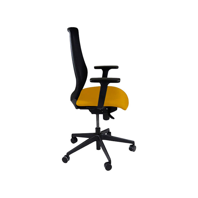 Sajón: <tc>Scudo</tc> Silla de trabajo con asiento de tela amarilla sin reposacabezas - Reacondicionada