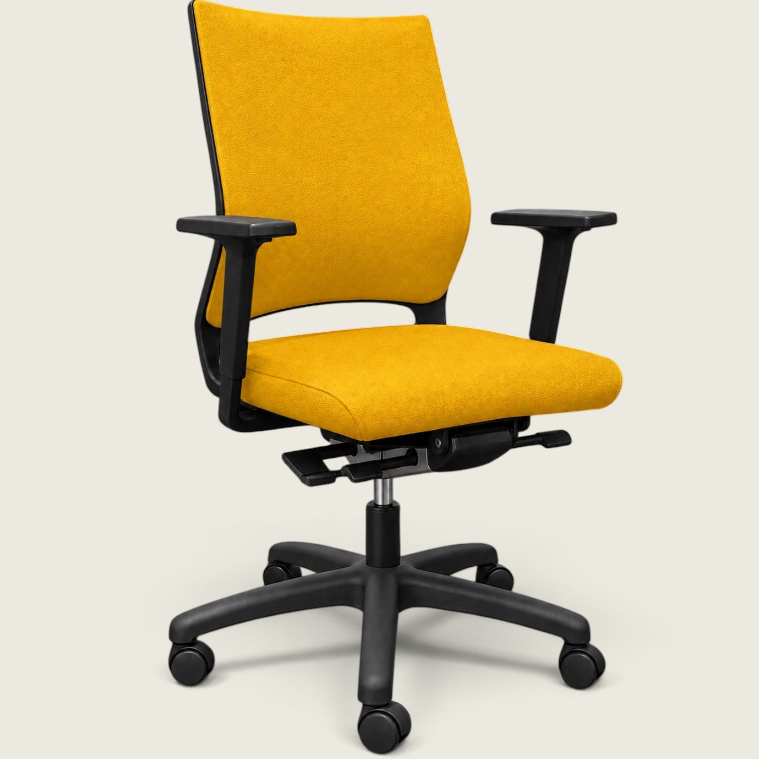 <tc>Sedus</tc>: <tc>Quarterback</tc> Silla de oficina en tela amarilla con respaldo de tela amarilla - Restaurada