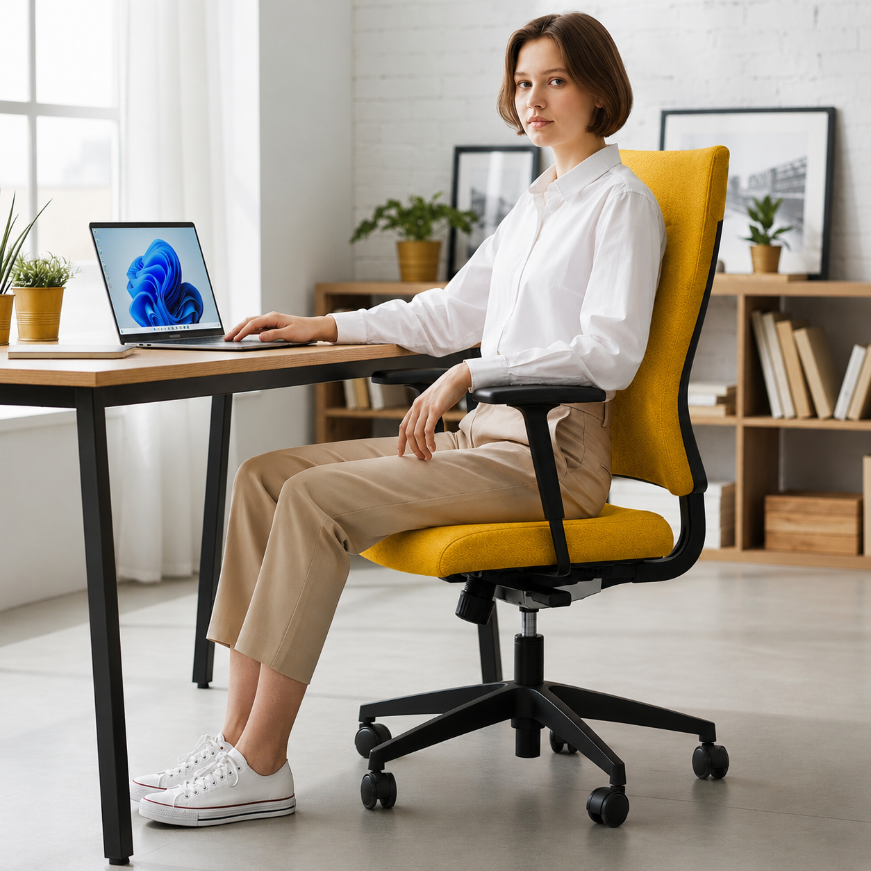 Sedus: Quarterback Task Chair in Yellow Fabric with a Yellow Fabric Back - Refurbished