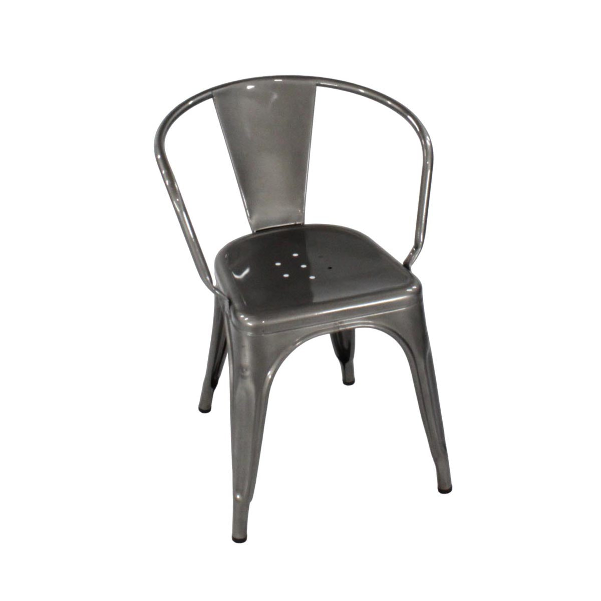 <tc>Tolix</tc>Silla de cafetería Chaise A en gris metalizado - Reacondicionada