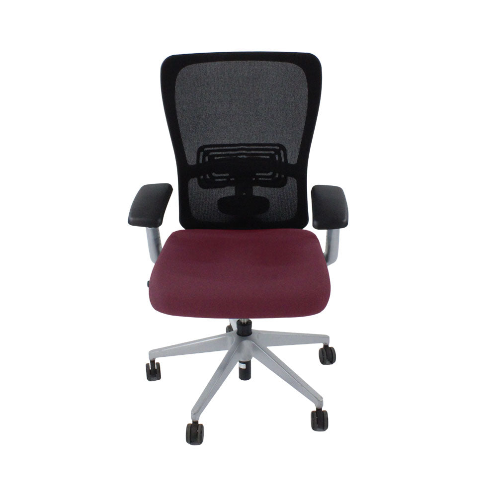 Haworth: Zody Comforto 89 Task Chair in Burgundy Leather/Grey Frame - Refurbished