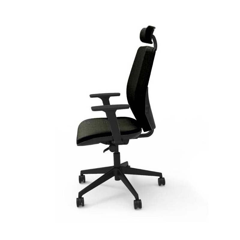 Sajón: <tc>Hide</tc> Silla de oficina - Respaldo alto con reposacabezas en tela negra - Reacondicionada