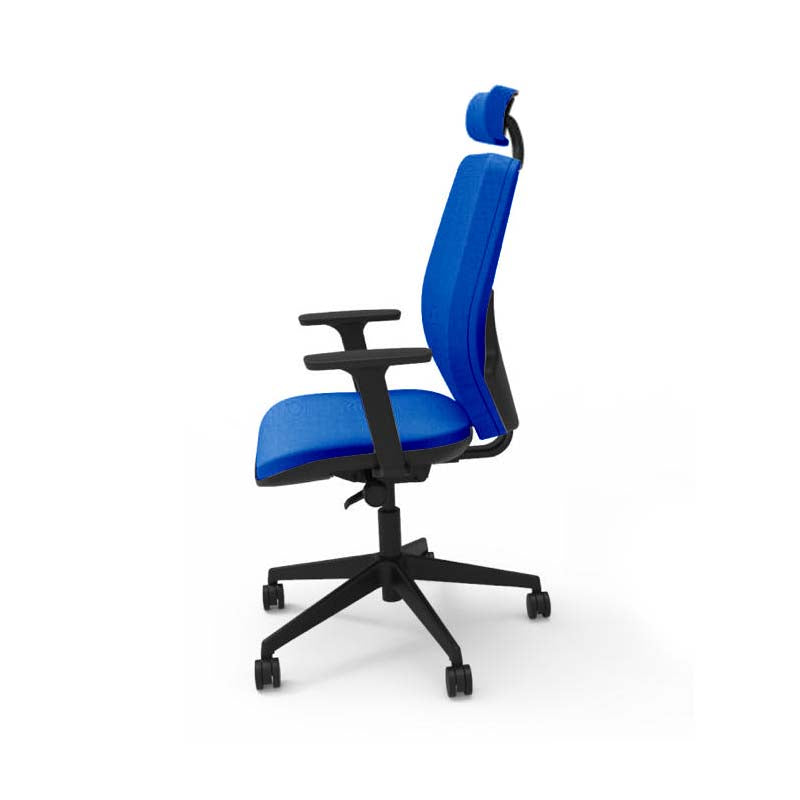 Sajón: <tc>Hide</tc> Silla de oficina - Respaldo alto con reposacabezas en tela azul - Reacondicionada