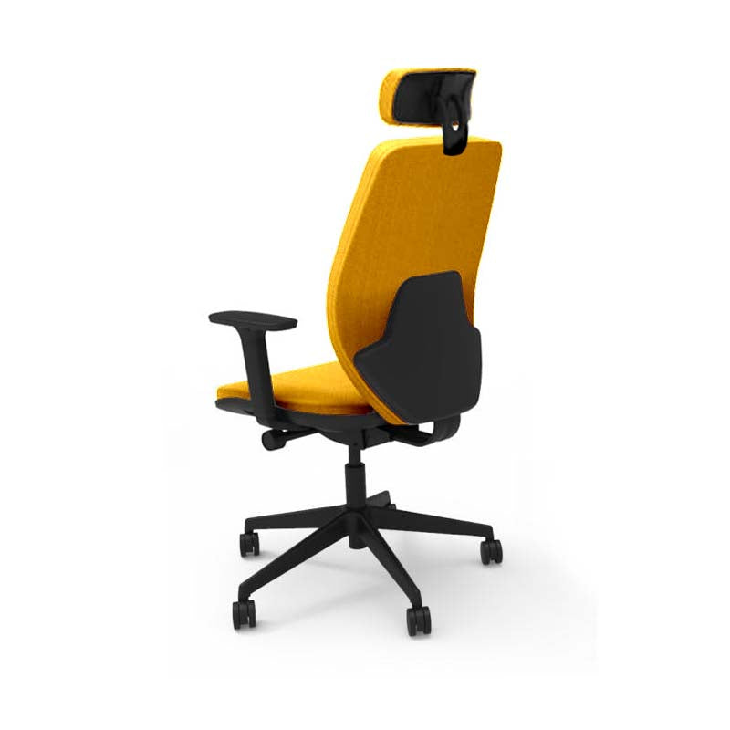 Saxen: Hide Office Chair - High Back Back with Headrest in Yellow Fabric - Refurbished