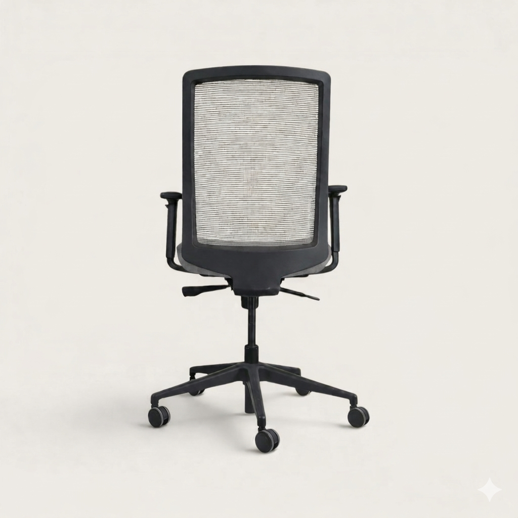 <tc>Bestuhl</tc>Silla de oficina S30 en tela gris con respaldo de malla color crema - Restaurada