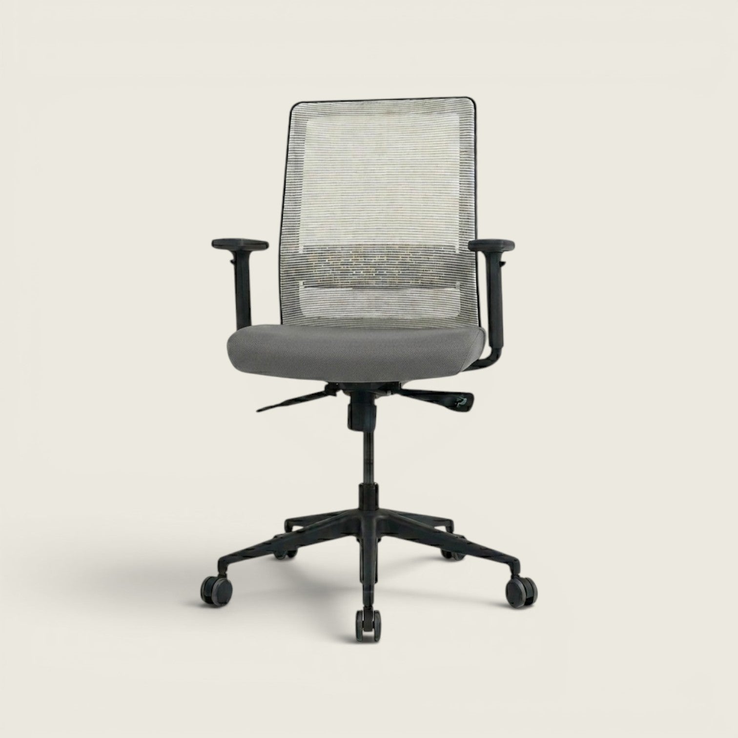 <tc>Bestuhl</tc>Silla de oficina S30 en tela gris con respaldo de malla color crema - Restaurada