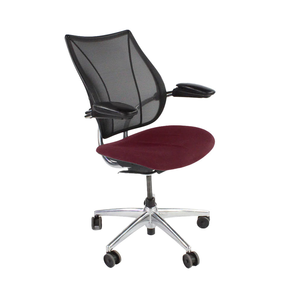 Humanscale: Silla operativa Liberty en cuero color burdeos/estructura de aluminio - Reacondicionada