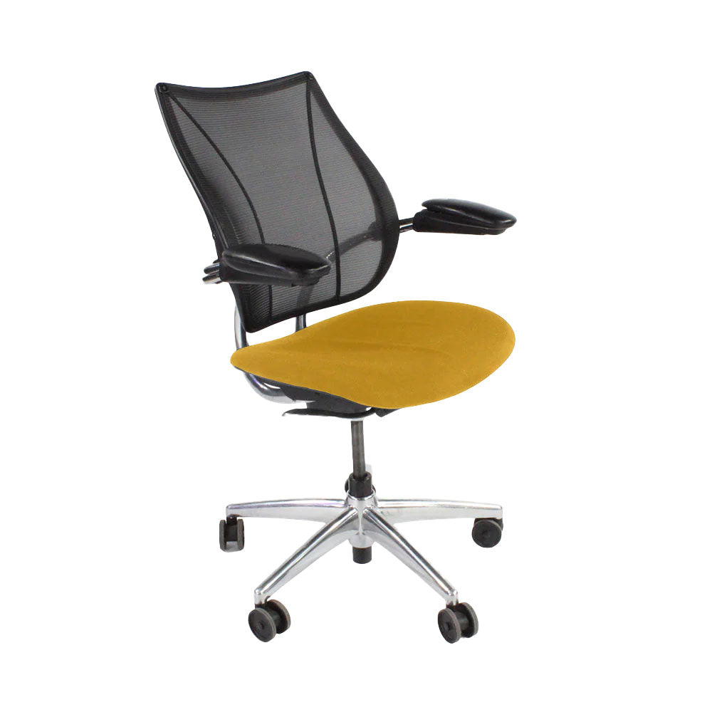 Humanscale: Silla operativa Liberty en tela amarilla/estructura de aluminio - Reacondicionada