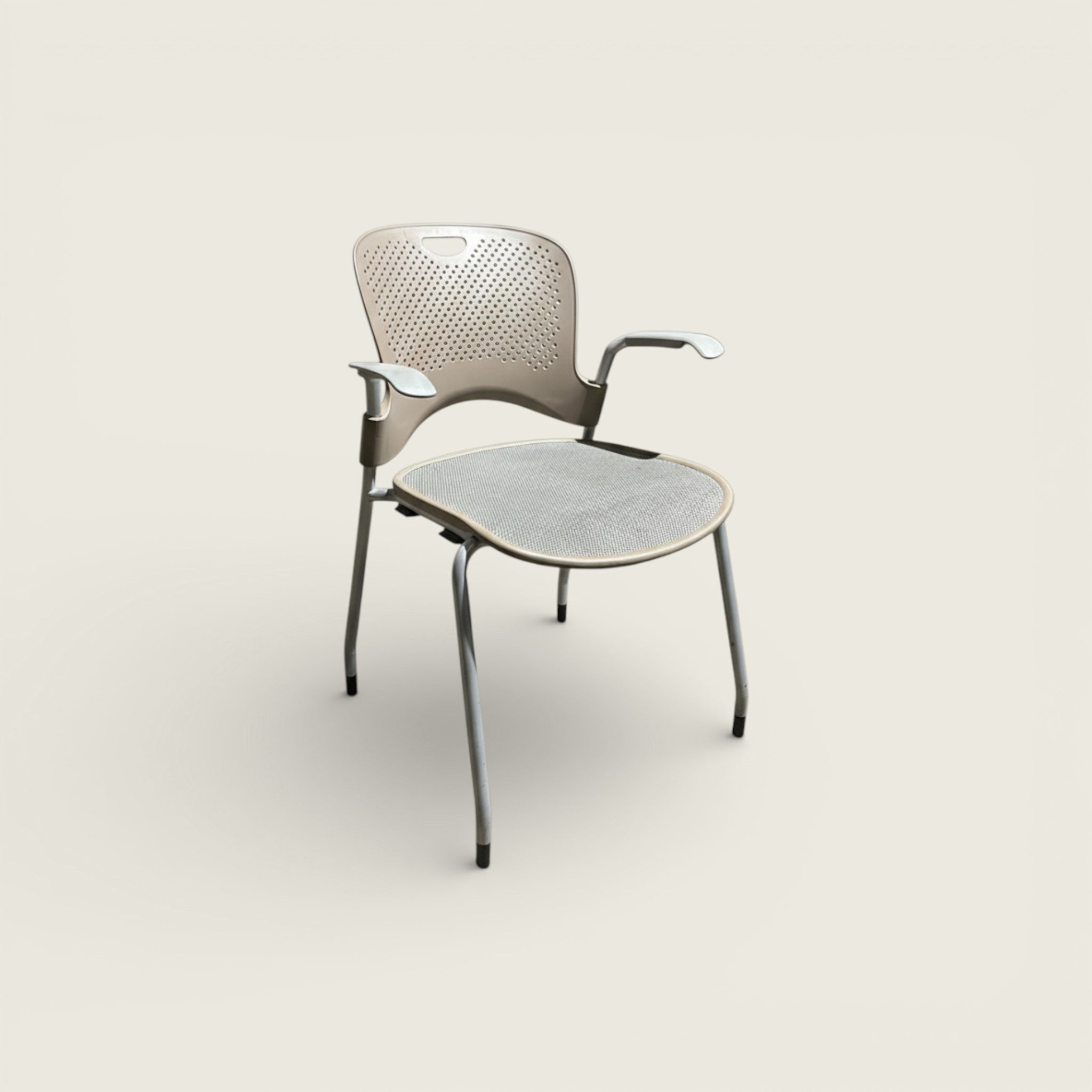 Herman Miller: Caper Stacking Chair - Plastic Brown Back with Grey Mesh Seat and Grey Arms⁠  - Refurbished