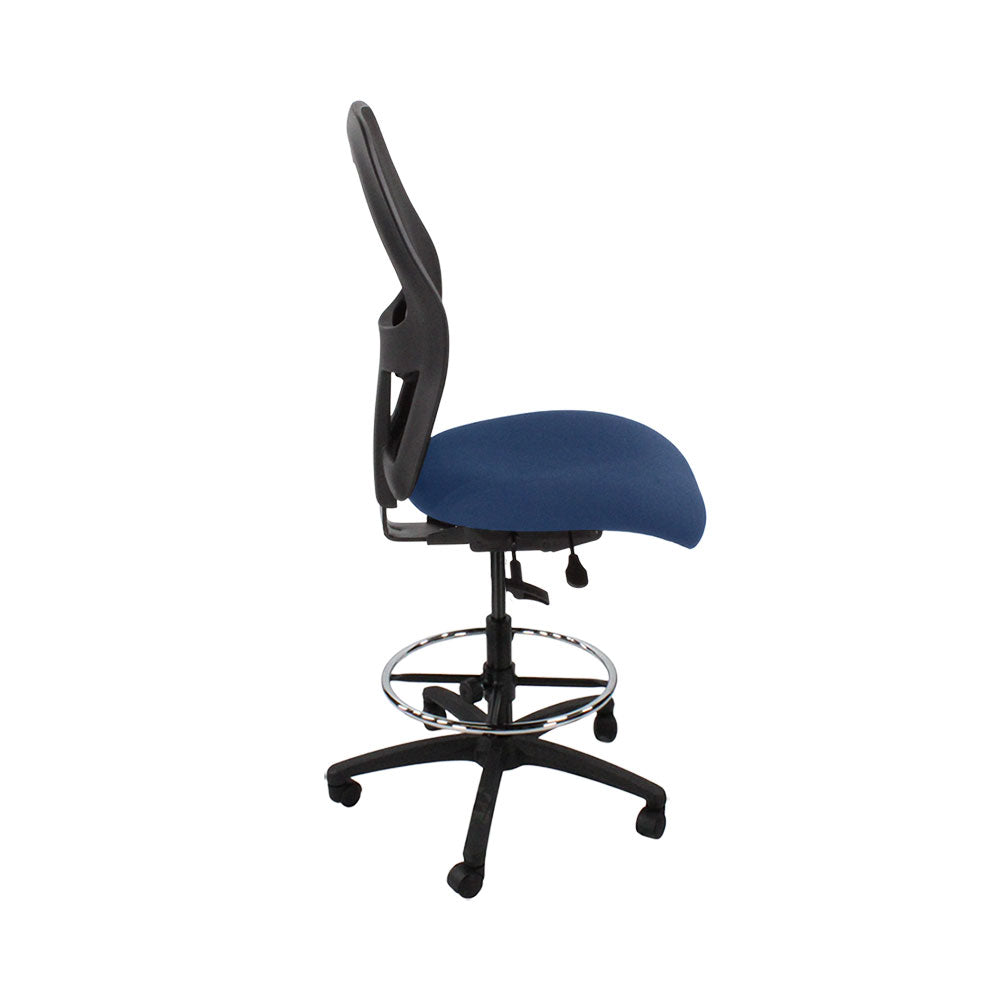 Ahrend: Silla de Dibujante Tipo 160 Sin Brazo en Tela Azul - Base Negra - Reacondicionada