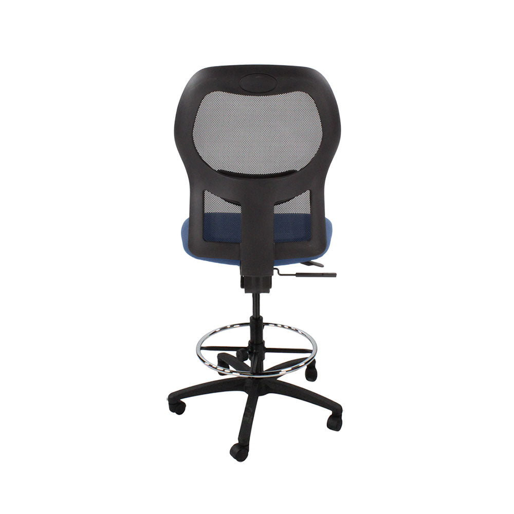 Ahrend: Silla de Dibujante Tipo 160 Sin Brazo en Tela Azul - Base Negra - Reacondicionada