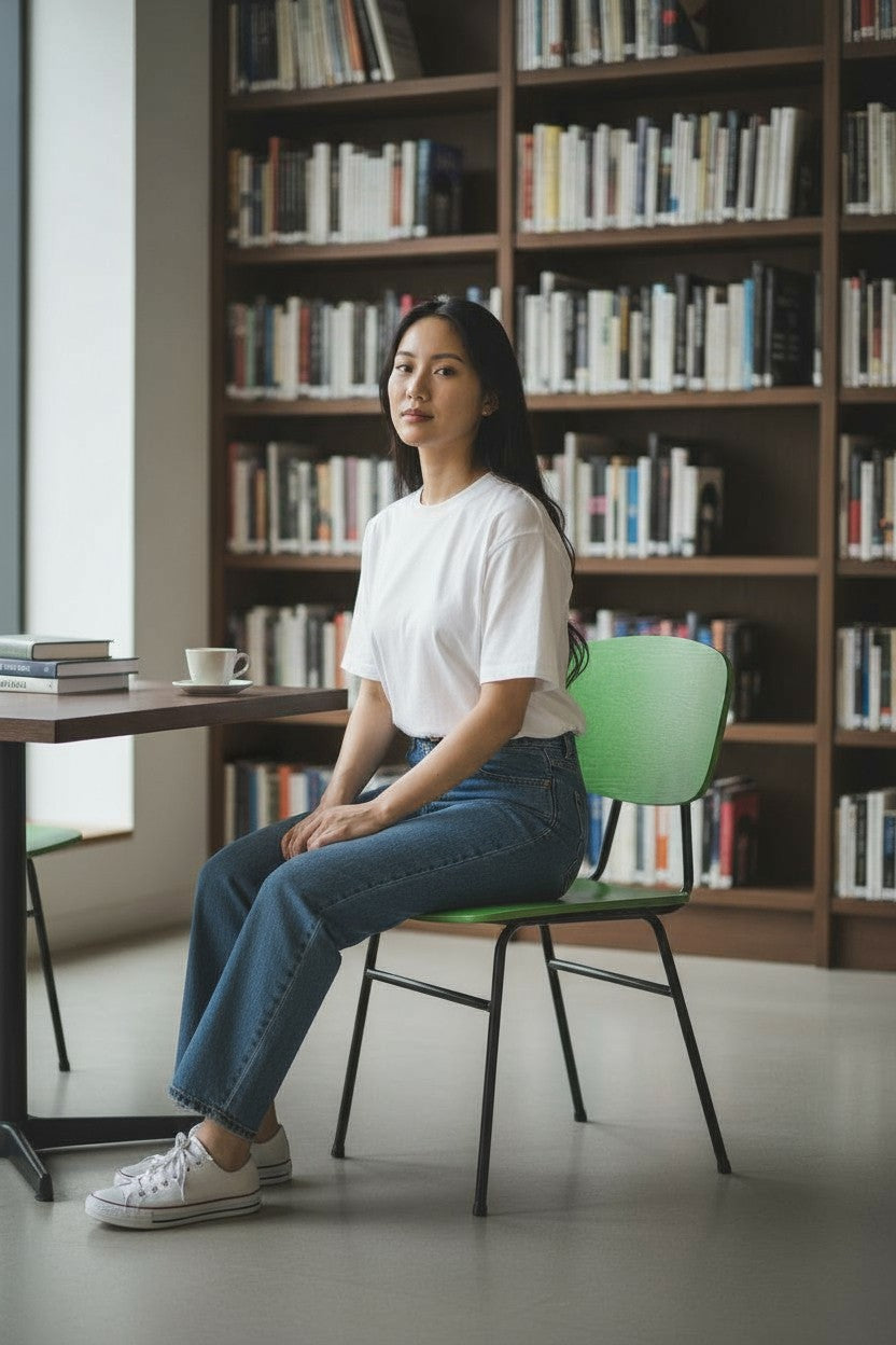 New Design Group: Green Natural Wood Florence Canteen Chair - Refurbished