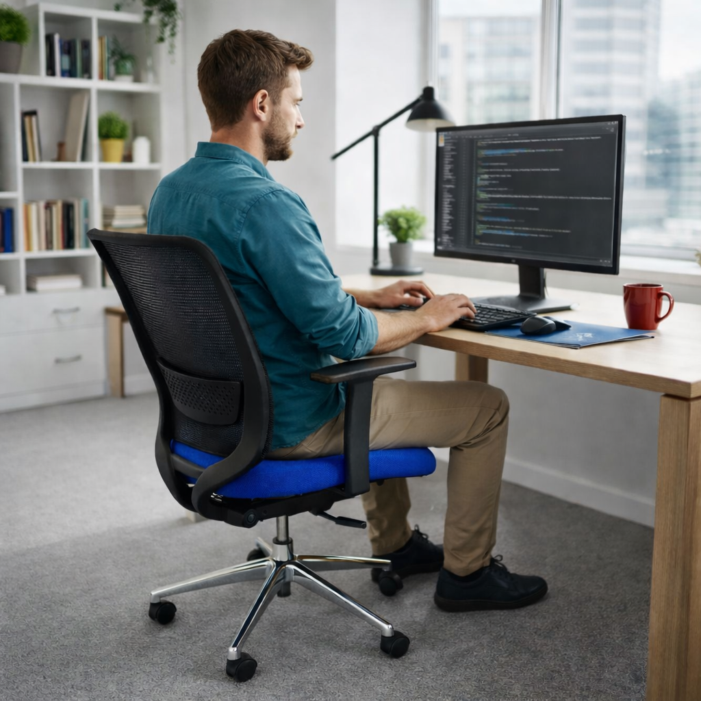 Silla Saxen Don't Task de Tela Azul - Reacondicionada