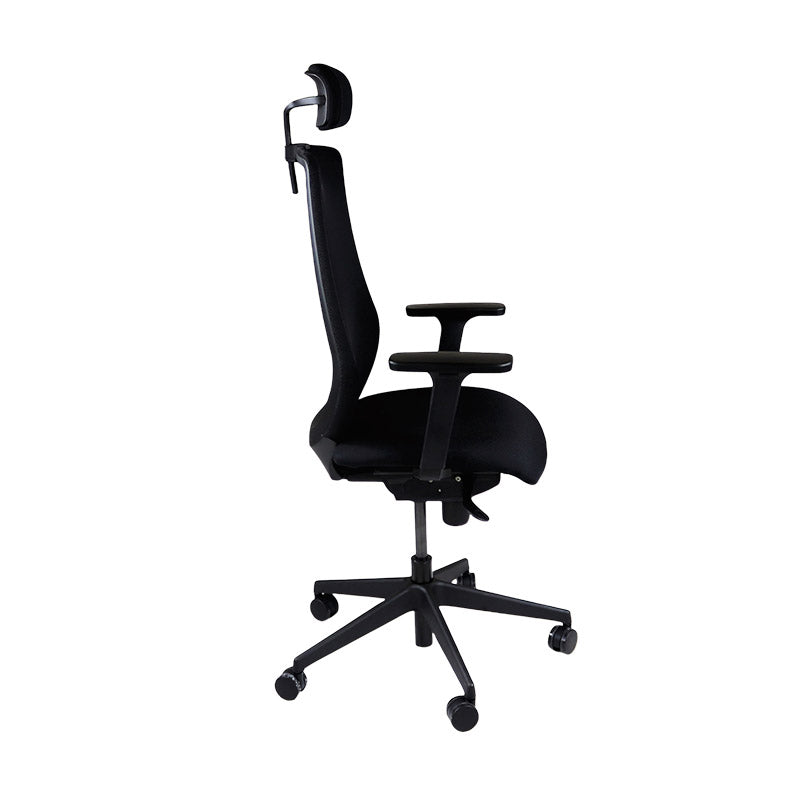 The Office Crowd: Silla operativa Scudo con asiento de tela negra y reposacabezas - Reacondicionada