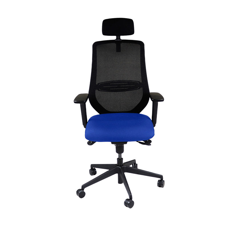 The Office Crowd: Silla operativa Scudo con asiento de tela azul y reposacabezas - Reacondicionada