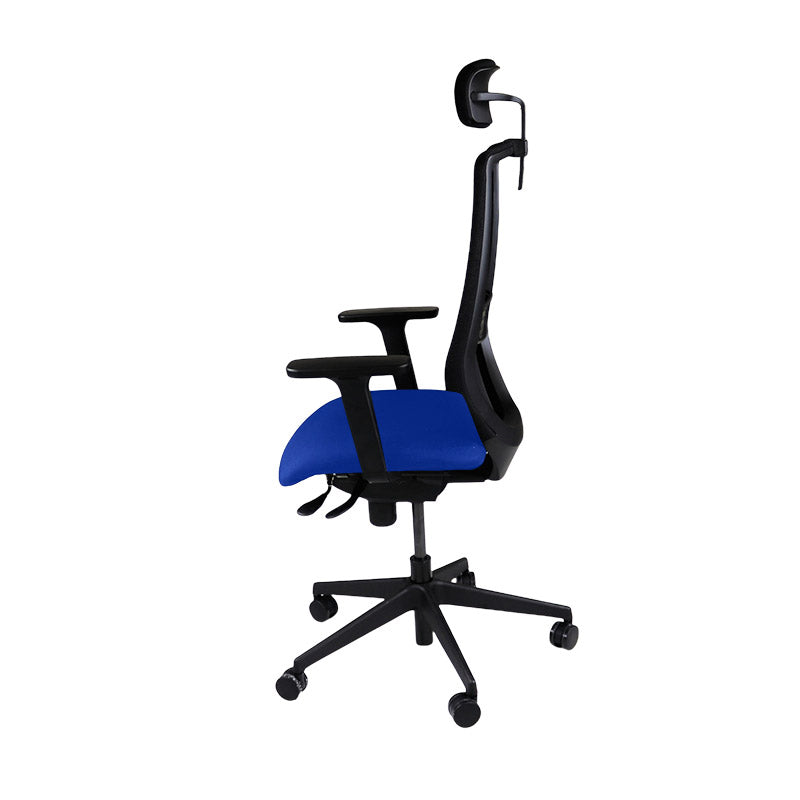 The Office Crowd: Silla operativa Scudo con asiento de tela azul y reposacabezas - Reacondicionada