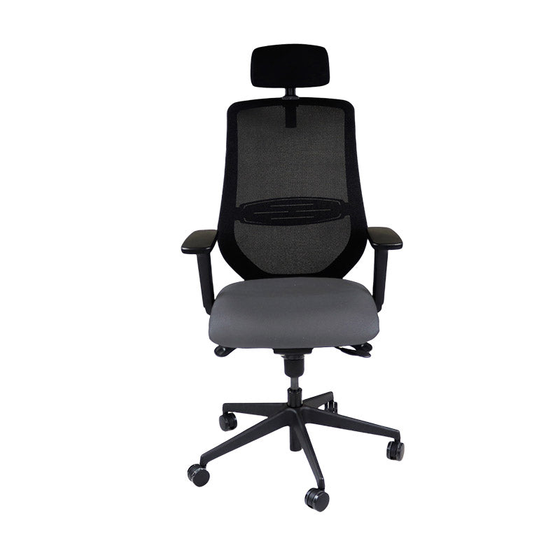 The Office Crowd: Scudo Task Chair with Grey Fabric Seat with Headrest - Refurbished