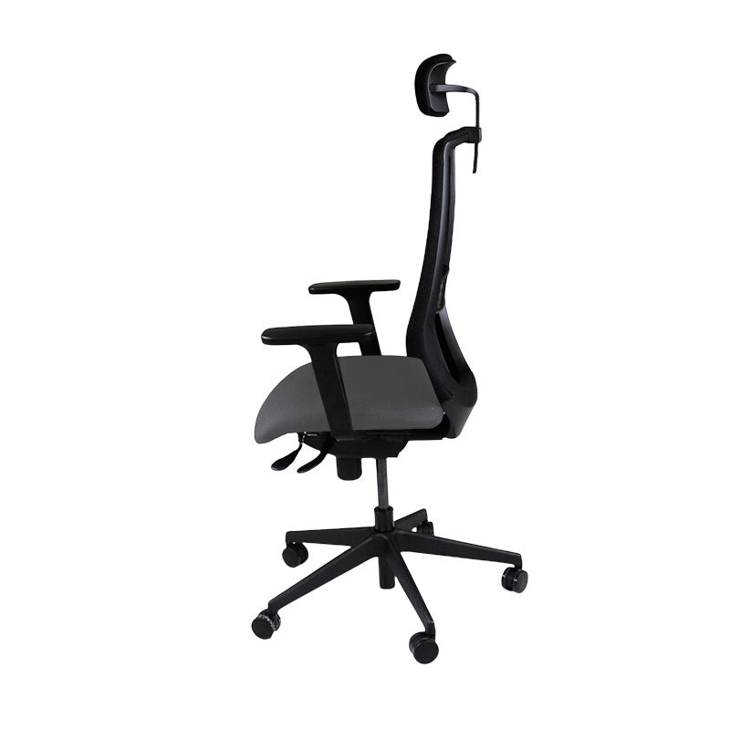 The Office Crowd: Silla operativa Scudo con asiento de tela gris y reposacabezas - Reacondicionada