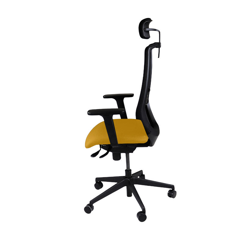 The Office Crowd: Silla operativa Scudo con asiento de tela amarilla y reposacabezas - Reacondicionada