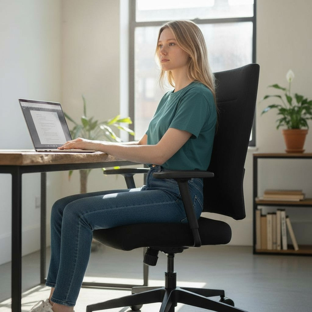 <tc>Sedus</tc>: <tc>Quarterback</tc> Silla de trabajo en tela negra - Reacondicionada