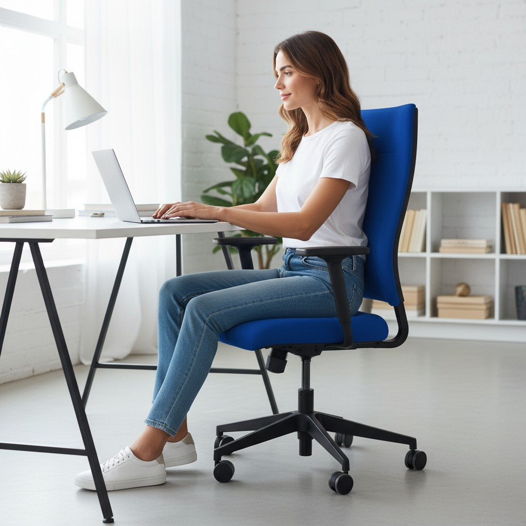 <tc>Sedus</tc>: <tc>Quarterback</tc> Silla de oficina en tela azul con respaldo de tela azul - Restaurada